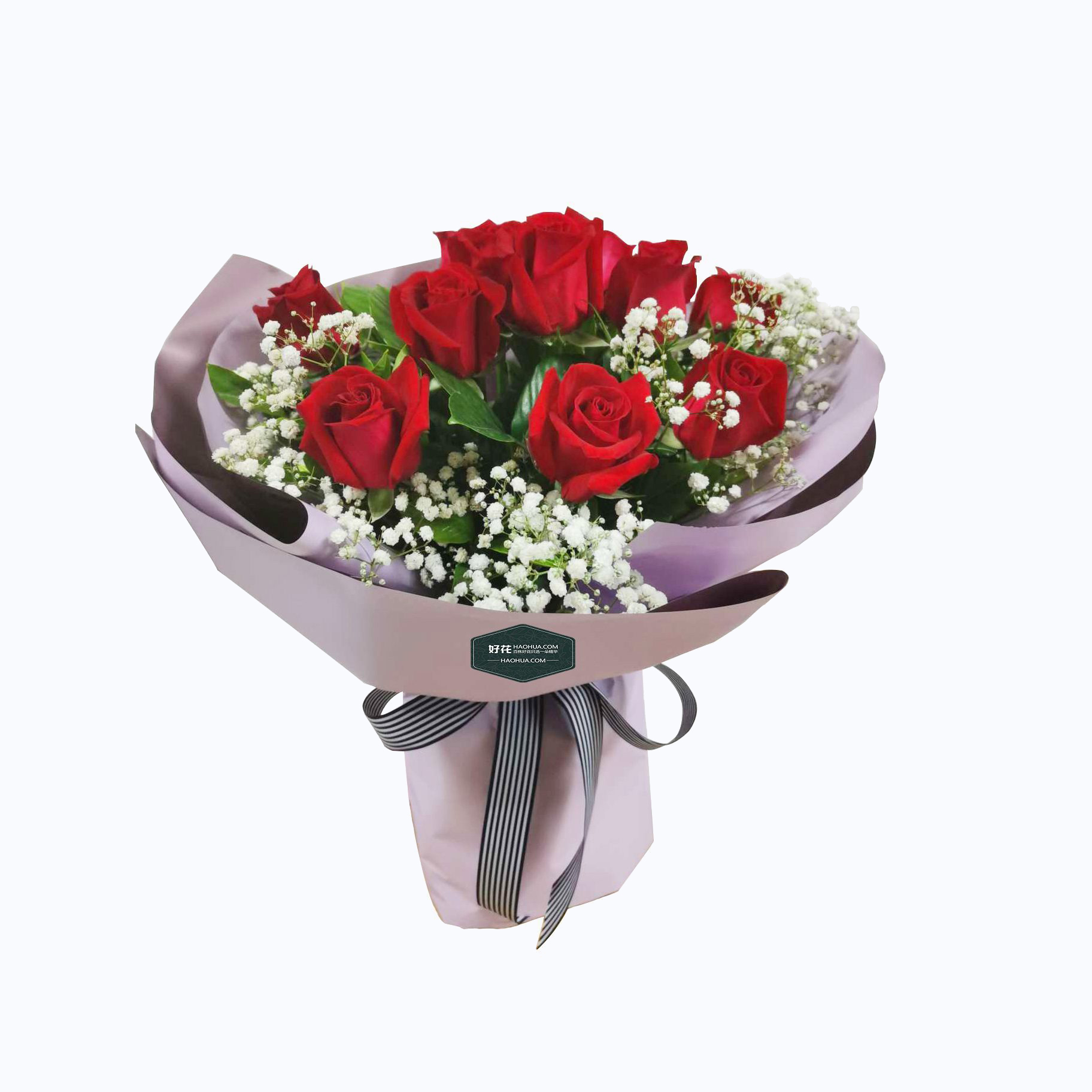 攜手到老:11枝紅玫瑰+梔子葉鮮花